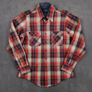 Vintage Recess Shirt Mens Medium Red Plaid Wool Blend Flannel Long Sleeve Button